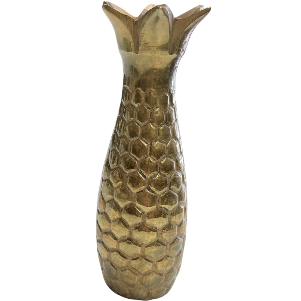 Unbranded Pineapple Bud Vase Home Decor OS Gold Excellent Brass Tropical Regency